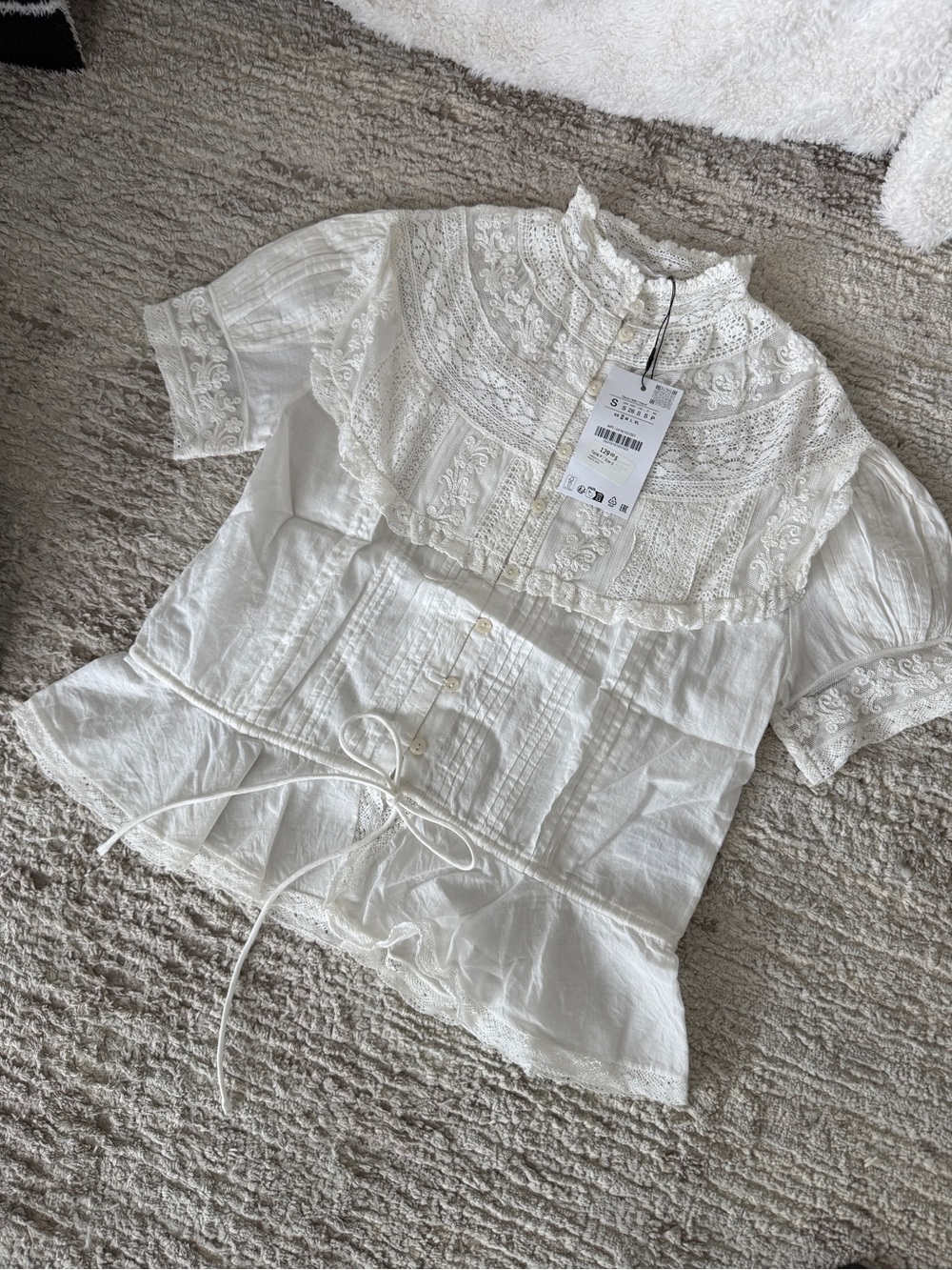 Limited Edition White Lace Embroidered Cotton Blouse - Women